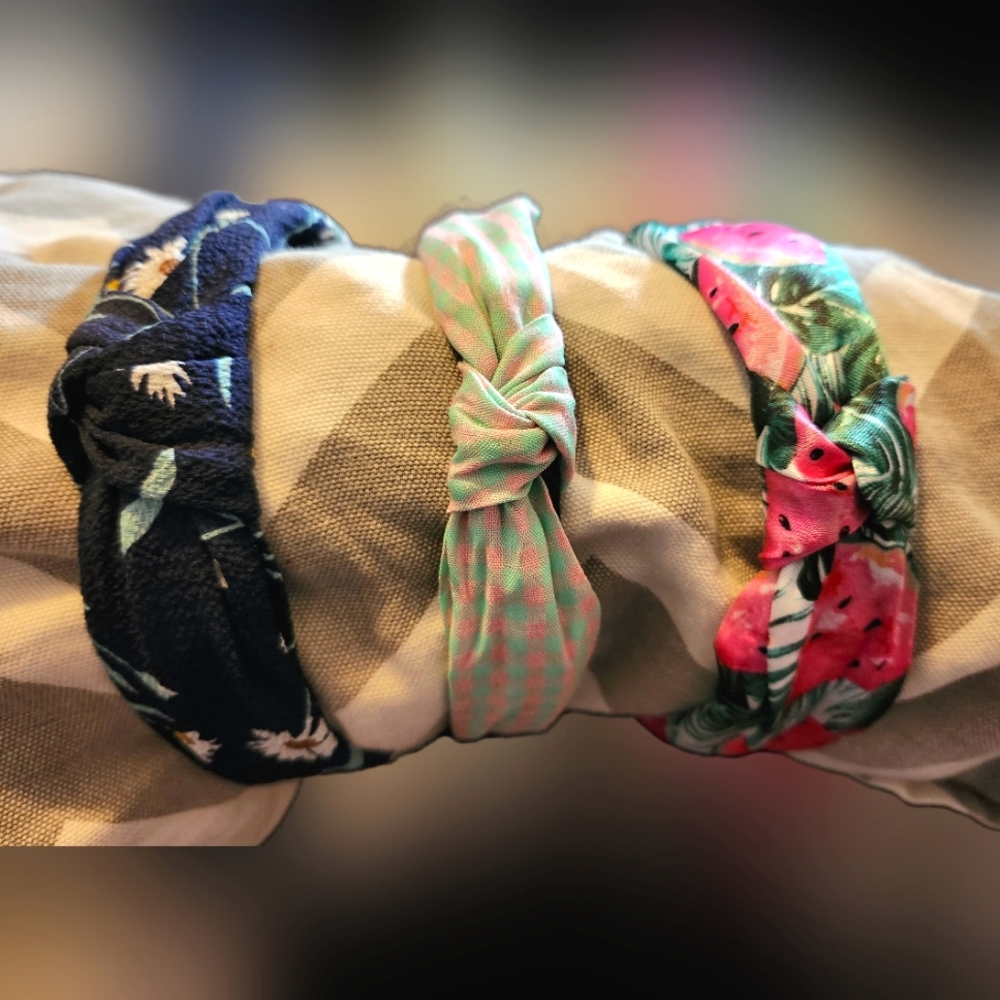 Chic Green and Blue Knotted Fabric Headbands